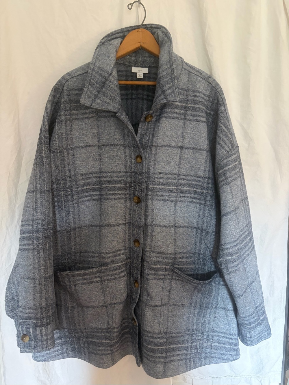J.Jill women’s 3X heavyweight flannel shirt chore coat shacket grey/blue plaid